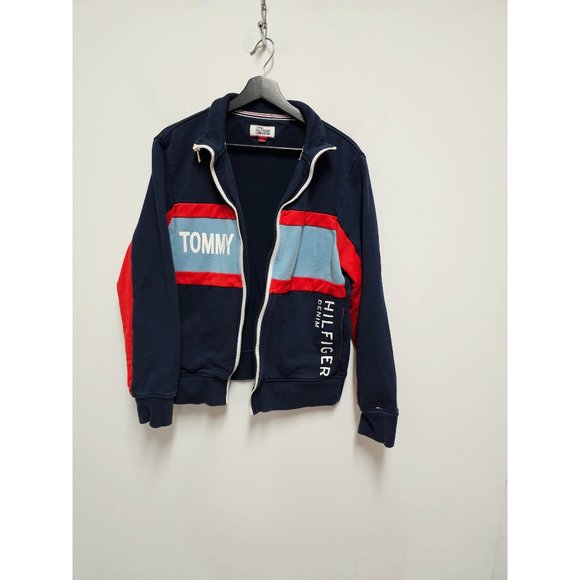 Tommy Hilfiger Men's Navy Colorblock Logo Terry Full Zip Sweater Size Small - Picture 5 of 6